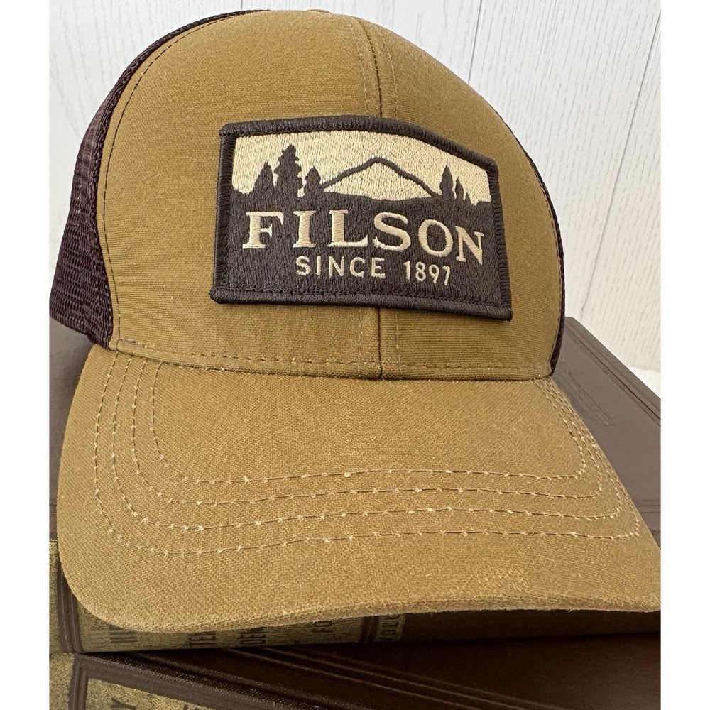 Filson Logger Mesh Cap Dark Tan Embroidered Patch NEW